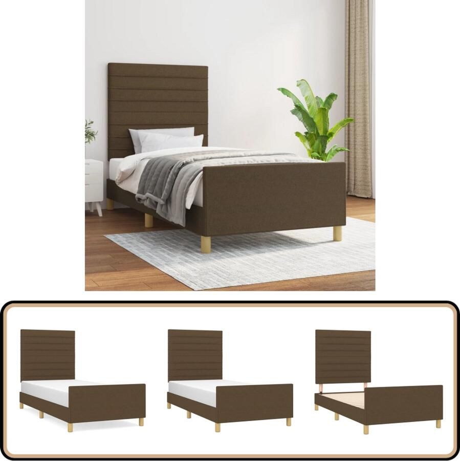 The Living Store Bedframe Donkerbruin 193x93x118 128 cm Verstelbaar hoofdeinde Ondersteunende poten Bedframe Donkere Houten Meubels Tweepersoonsbed Boxspring Hoofdeinde