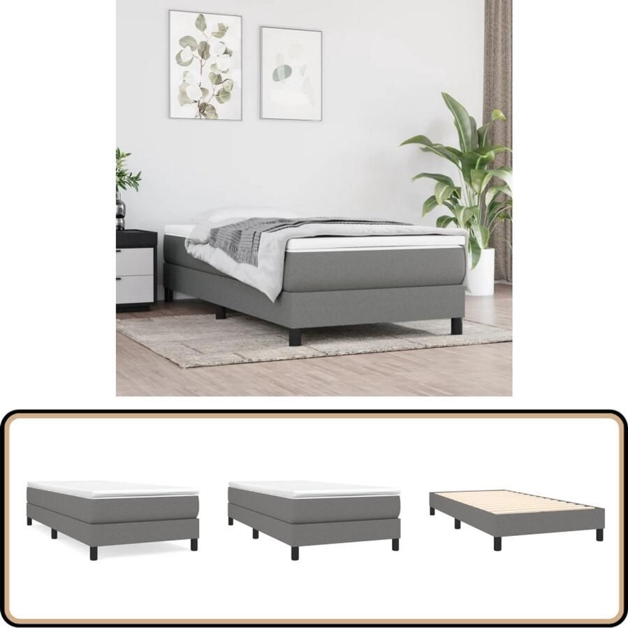 VidaXL Bedframe 90x190 cm Stof Donkergrijs Boxspring Frame Bedframe Donkere Kleuren Stoffen Bedframe Tweepersoons Bed Één Persoons Bed Compact Bed Modern Bed Minimalistisch Bed Grijs Bed Budgetvriendelijk Bed Goedkope Bed