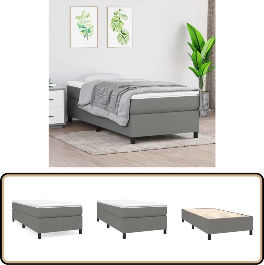 VidaXL Bedframe 90x190 cm Stof Donkergrijs Boxspring Frame Donkere Kleuren Slaapkamer Meubels Tweepersoons Bed Stoffen Bedframe Bedbodems Compact Bed Budgetvriendelijk Bed
