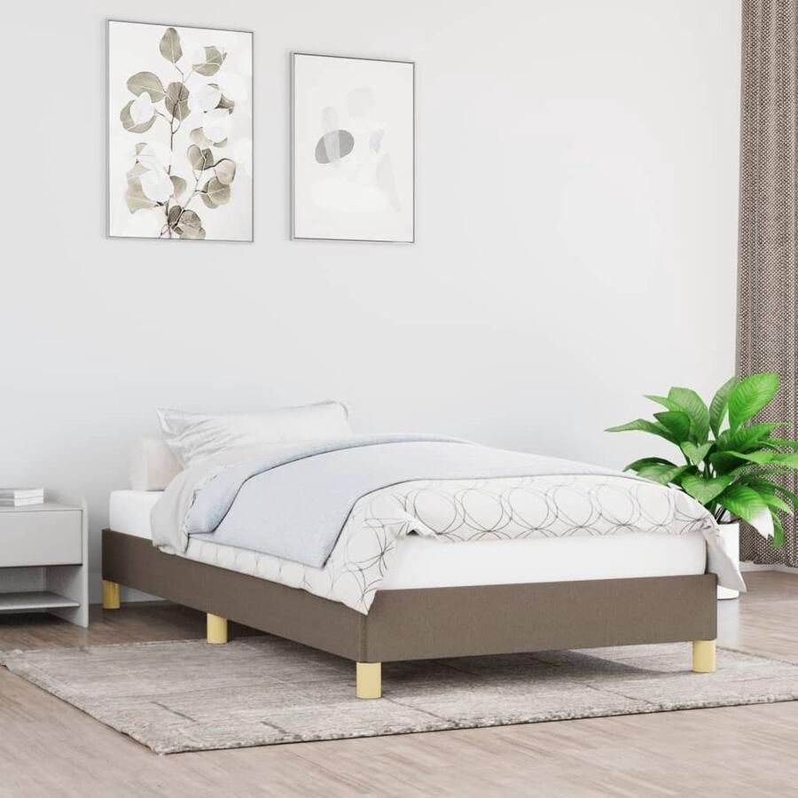 VidaXL Bedframe 90x190 cm Stof Taupe Bed Frame Houten Bed Tweepersoons Bed Stof Bed Taupecolor - Foto 2