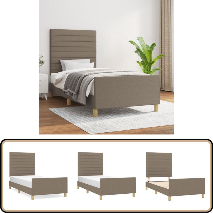 VidaXL Bedframe 90x190 cm Stof Taupe Bed Frame Slaapcomfort Stof Bedframe Verstelbaar Hoofdeinde Taupe Bedframe