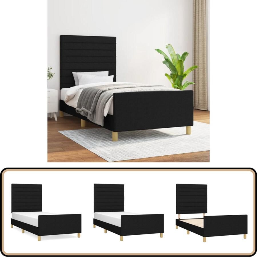 VidaXL Bedframe 90x190 cm Stof Zwart Bed Frame Bed Met Hoofdeinde Boxspring Tweepersoonsslaapbank Zitzakken