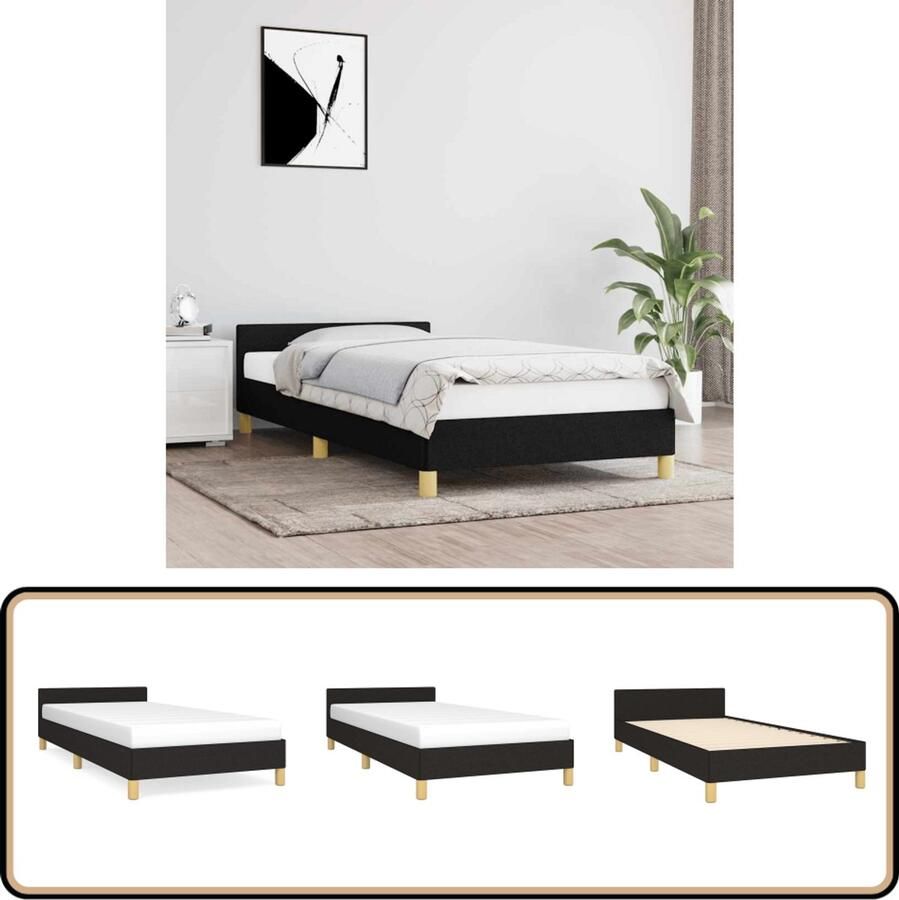 VidaXL Bedframe 90x190 cm Stof Zwart Bed Frame Bedstede Tweepersoons Bed Boxspring Houten Bed