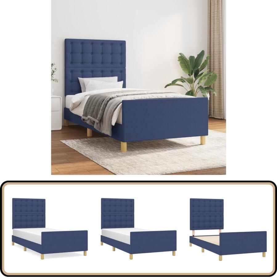 VidaXL Bedframe 90x200 cm Blauw Zonder Matras Bed Frame Bed Tweepersoon Bed Boxspring Slaapcomfort