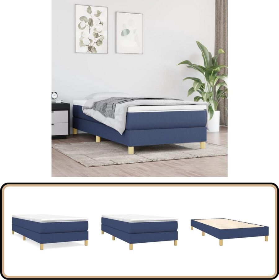 VidaXL Bedframe 90x200 cm Blauw Zonder matras Boxspring Frame Bedframe Tweepersoons Bed Blauwe Bed Stoffen Bed