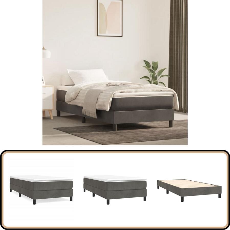 VidaXL Bedframe 90x200 cm Fluweel Donkergrijs Boxspring Frame Donker Grijs Bed Tweepersoons Bed Fluweel Bed Frame Bedbank