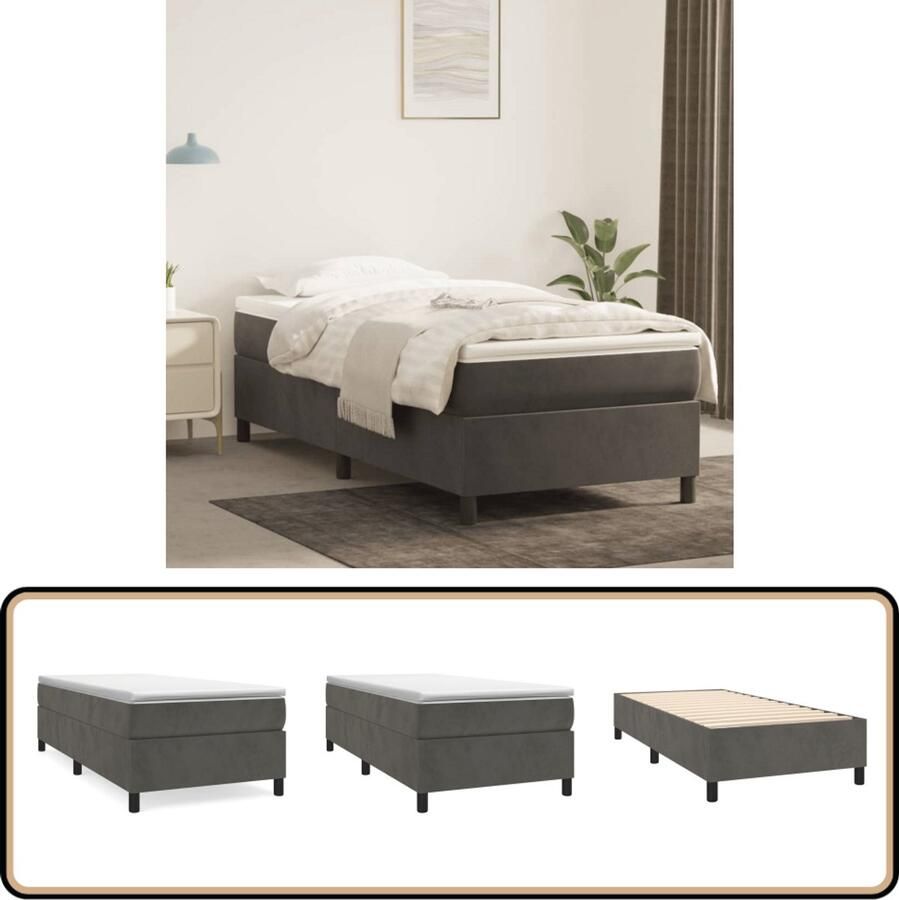 VidaXL Bedframe 90x200 cm Fluweel Donkergrijs Boxspringframe Donkere Kleuren Fluweel Bed Tweepersoons Bed Stapelbare Bedden Design Bed Moderne Bed Minimalistisch Bed Bedroom Furniture