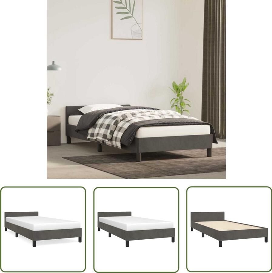 VidaXL Bedframe 90x200 cm Fluweel Donkergrijs Donker Grijs Bed Frame Velvet Bed Frame Tweepersoons Bed Frame King Size Bed Frame Boxspring Bed Frame