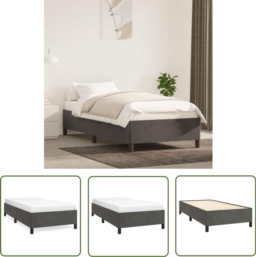 VidaXL Bedframe 90x200 cm Fluweel Donkergrijs Donker Grijs Bedframe Fluweel Bedframe Tweepersoons Bedframe King Size Bedframe Boxspring Bedframe Hoofdkussen - Foto 2