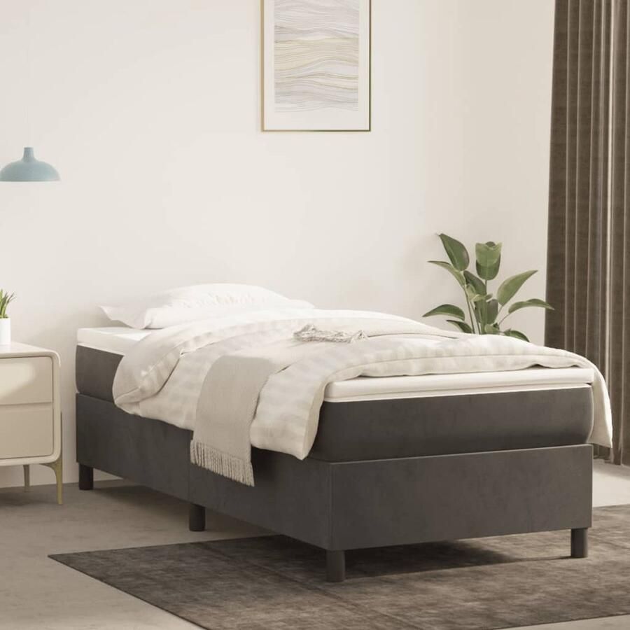 VidaXL Bedframe 90x200 cm Fluweel Donkergrijs Boxspringframe Donkere Kleuren Fluweel Bed Tweepersoons Bed Stapelbare Bedden Design Bed Moderne Bed Minimalistisch Bed Bedroom Furniture - Foto 2