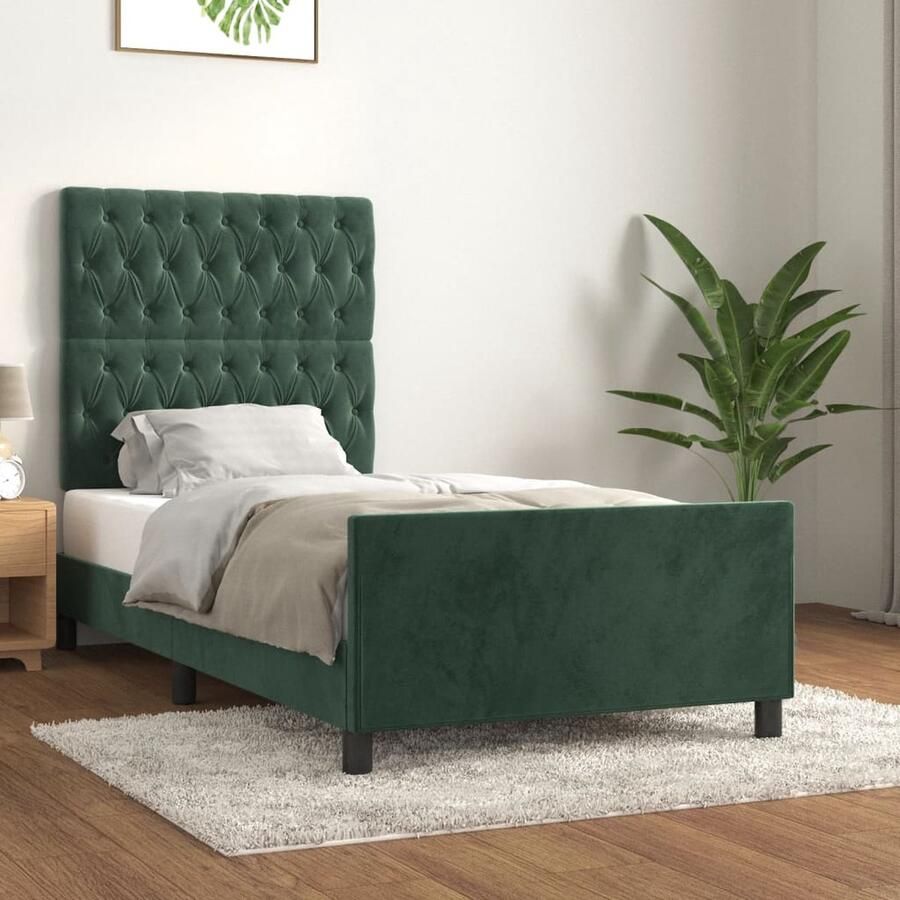 VidaXL Bedframe 90x200 cm Fluweel Donkergroen Bed Frame Donkere Kleuren Velvet Bed Verstelbaar Hoofdbord Stabiel Bed Comfort Bed Tweepersoons Bed - Foto 2