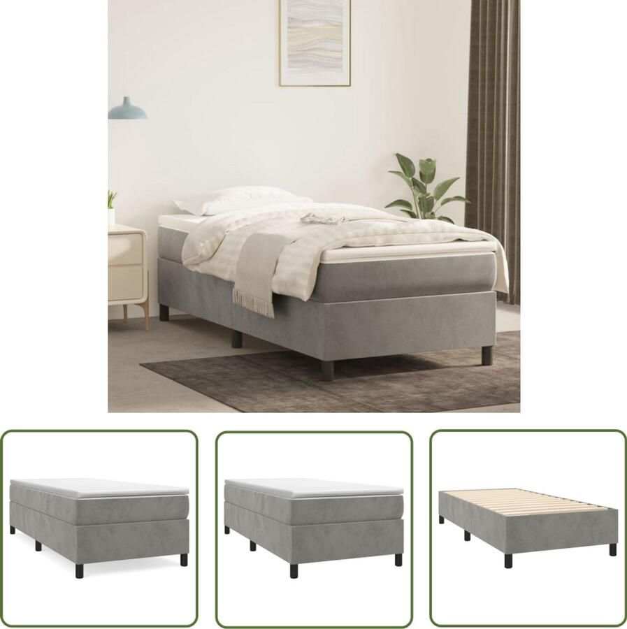 VidaXL Bedframe 90x200 cm Fluweel Lichtgrijs Boxspring Frame Slaapcomfort Tweepersoons Bed Fluweel Bed Grijs Bed Frame - Foto 2