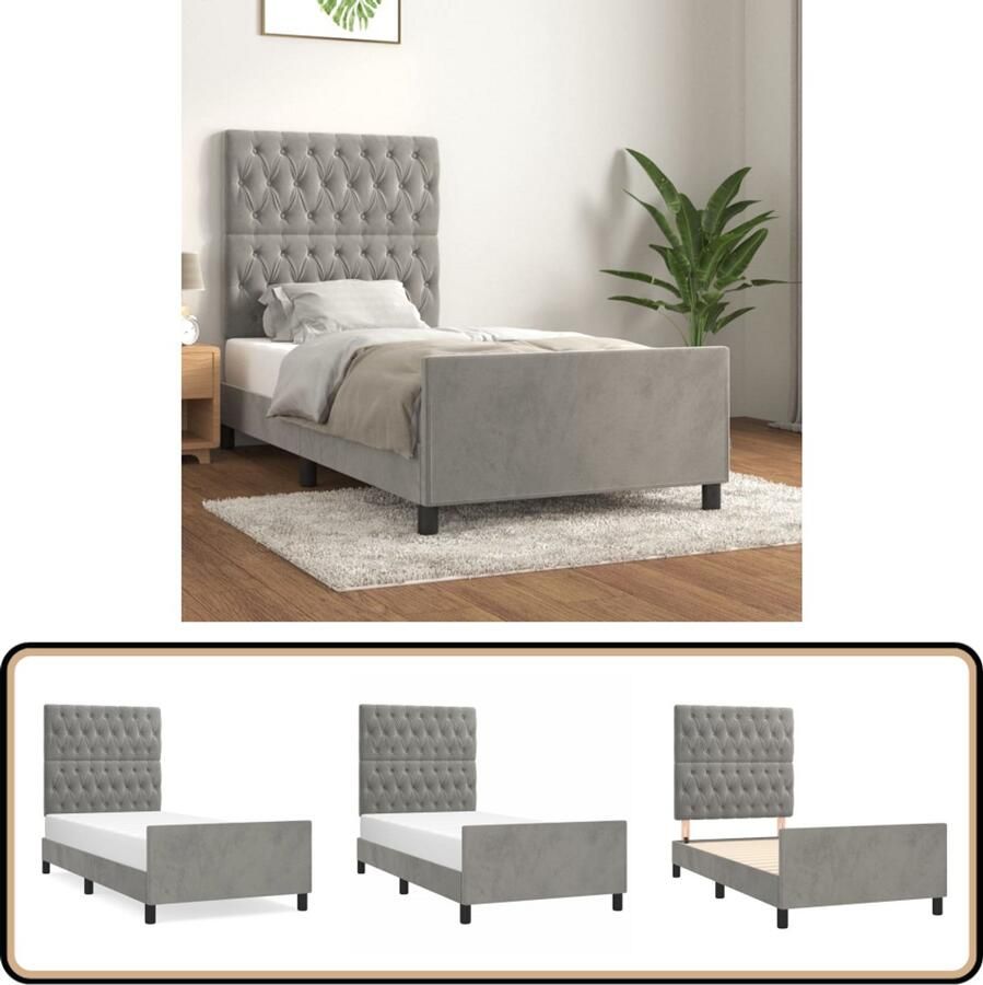 VidaXL Bedframe 90x200 cm Lichtgrijs Fluweel Bed Comfortabele Bedden Tweepersoons Bed King Size Bed Boxspring Bed