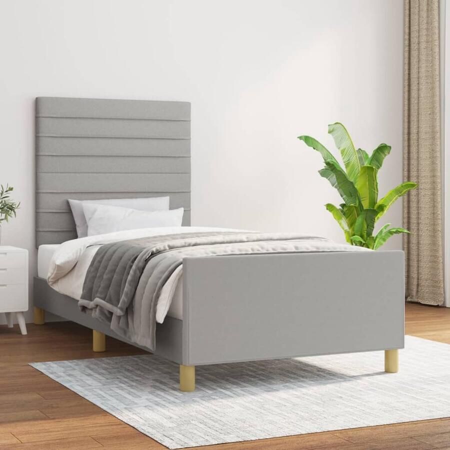 VidaXL Bedframe Stof Lichtgrijs 80x200 cm Zonder Matras Bed Frame Boxspring Hoofdbord Tweepersoonsbed Enkelbed Grijs Bed Stoffen Bed Modern Bed Comfortabel Bed - Foto 3