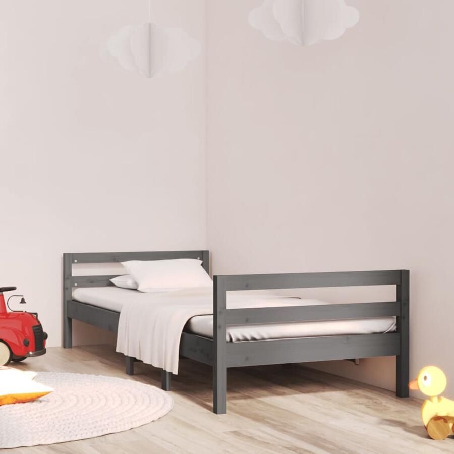 VidaXL Bedframe 90x200 cm Massief Grenen Grijs Klassieke Bedframe Minimalistisch Bedframe Grenenhouten Bedframe Grijs Bedframe 90x200 Tweepersoons Bedframe - Foto 2