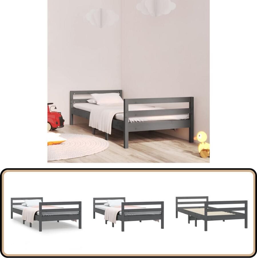 VidaXL Bedframe 90x200 cm Massief Grenen Grijs Klassieke Bedframe Minimalistisch Bedframe Grenenhouten Bedframe Grijs Bedframe 90x200 Tweepersoons Bedframe