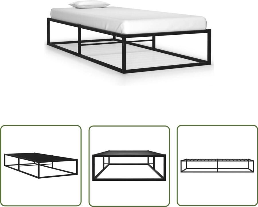 VidaXL Bedframe 90x200 cm Metaal Zwart Metalen Bed Frame Zwarte Bedpost Tweepersoons Bed Slaapkamer Meubilair Boxspring Bed Stapelbare Bedbodems Modern Bed Minimalistisch Bed Compact Bed Budget Vriendelijk Bed