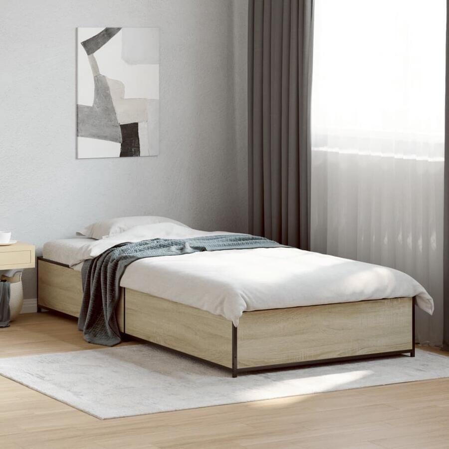 VidaXL Bedframe 90x200 cm Sonoma Eiken Slaapcomfort Houten Bedframe Sonoma Eiken Bedbank Tweepersoonsbed Boxspring Kinderbed Stapelbaar Bed Hoofdbord Bedlade Bruine Meubels - Foto 2