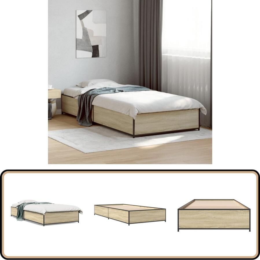 VidaXL Bedframe 90x200 cm Sonoma Eiken Slaapcomfort Houten Bedframe Sonoma Eiken Bedbank Tweepersoonsbed Boxspring Kinderbed Stapelbaar Bed Hoofdbord Bedlade Bruine Meubels