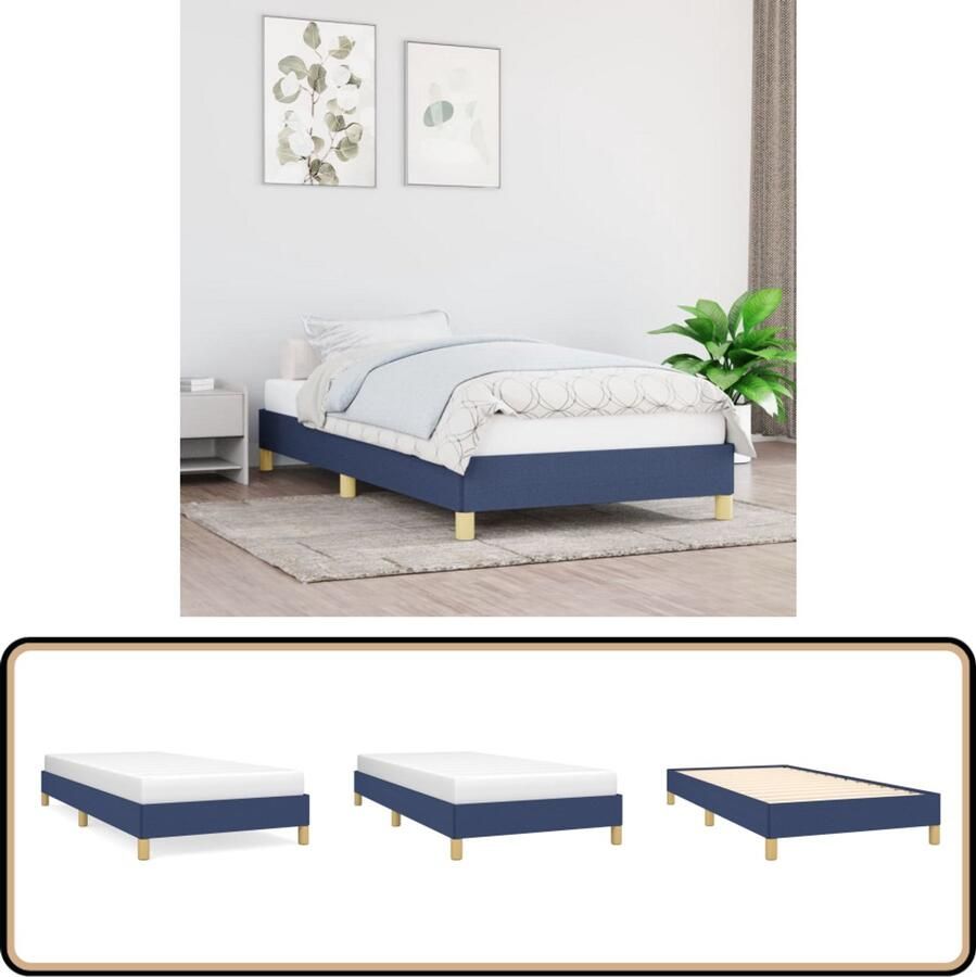 VidaXL Bedframe 90x190 cm Stof Blauw Bed Frame Slaapcomfort Tweepersoonsslaapkamer Blauwe Bedframe Stoffen Bedframe