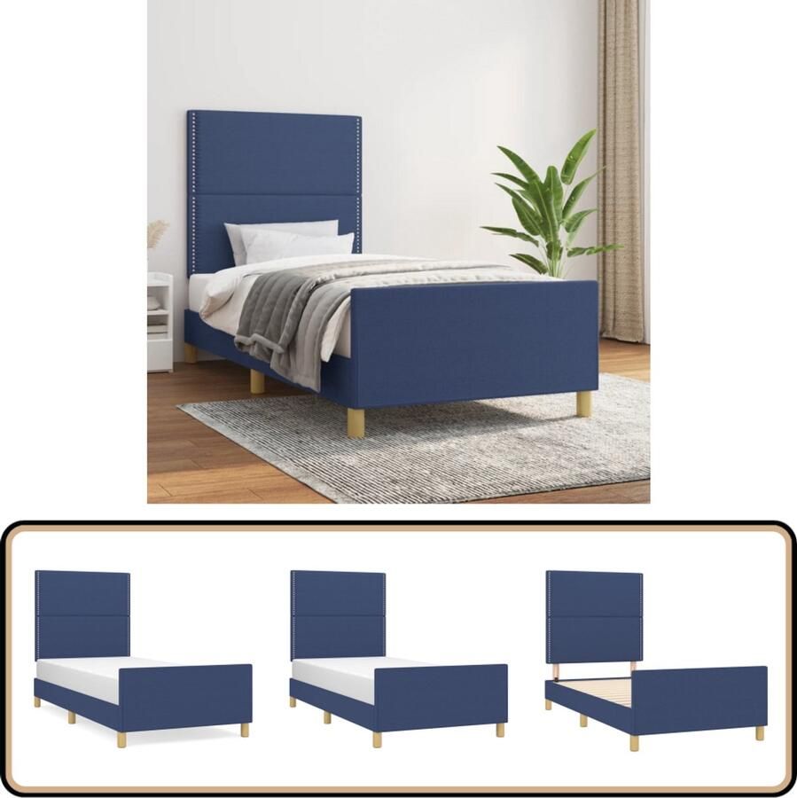VidaXL Bedframe 90x200 cm Stof Blauw Bed Frame Bedstee Boxspring Tweepersoons Bed Slaapkamer Meubels