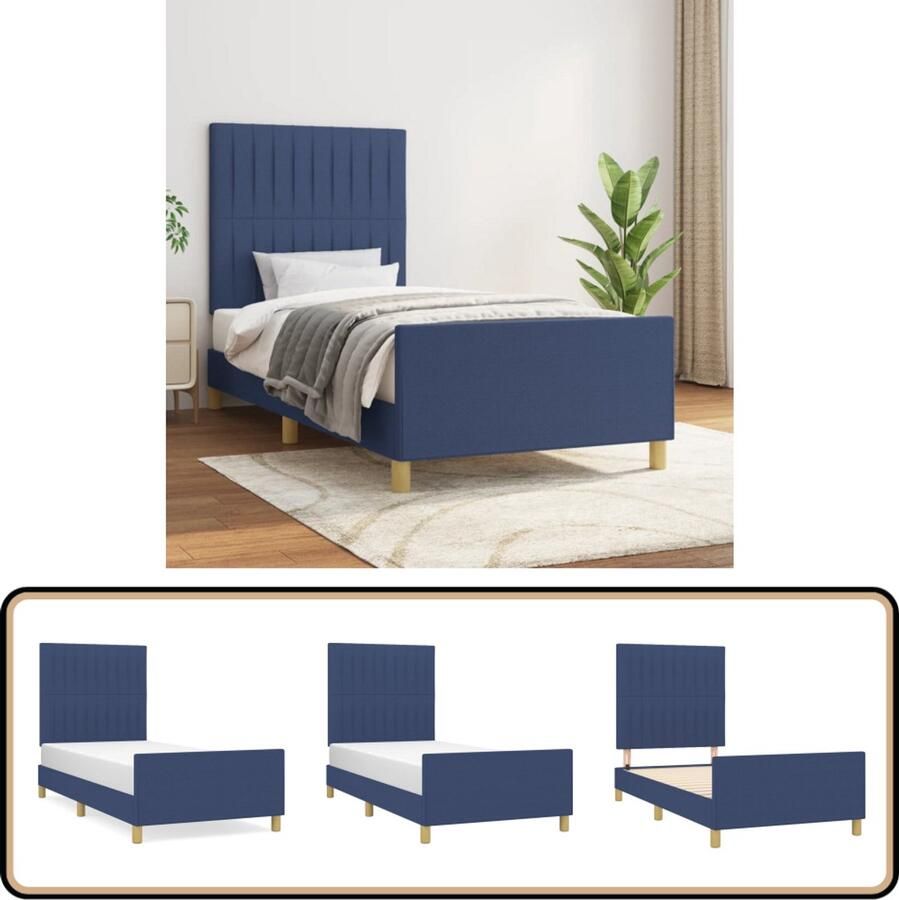 VidaXL -Bedframe-met-hoofdeinde-stof-blauw-90x200-cm - Foto 2