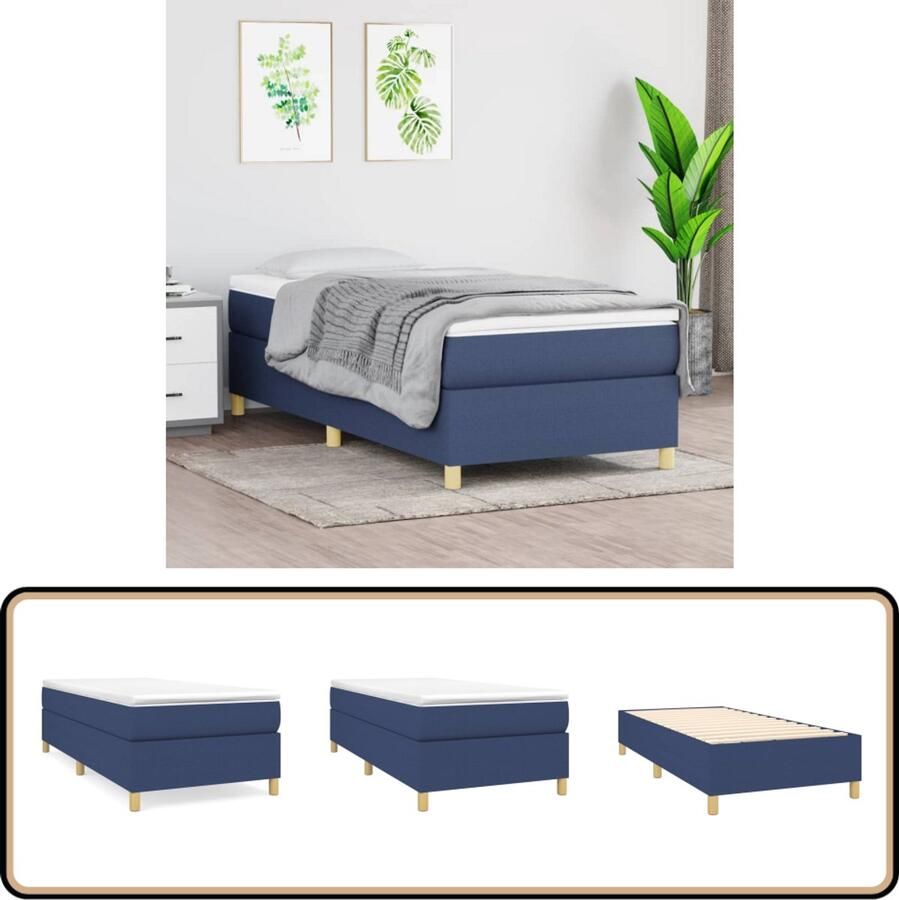 VidaXL Bedframe zonder matras 90x200 cm stof blauw - Foto 2
