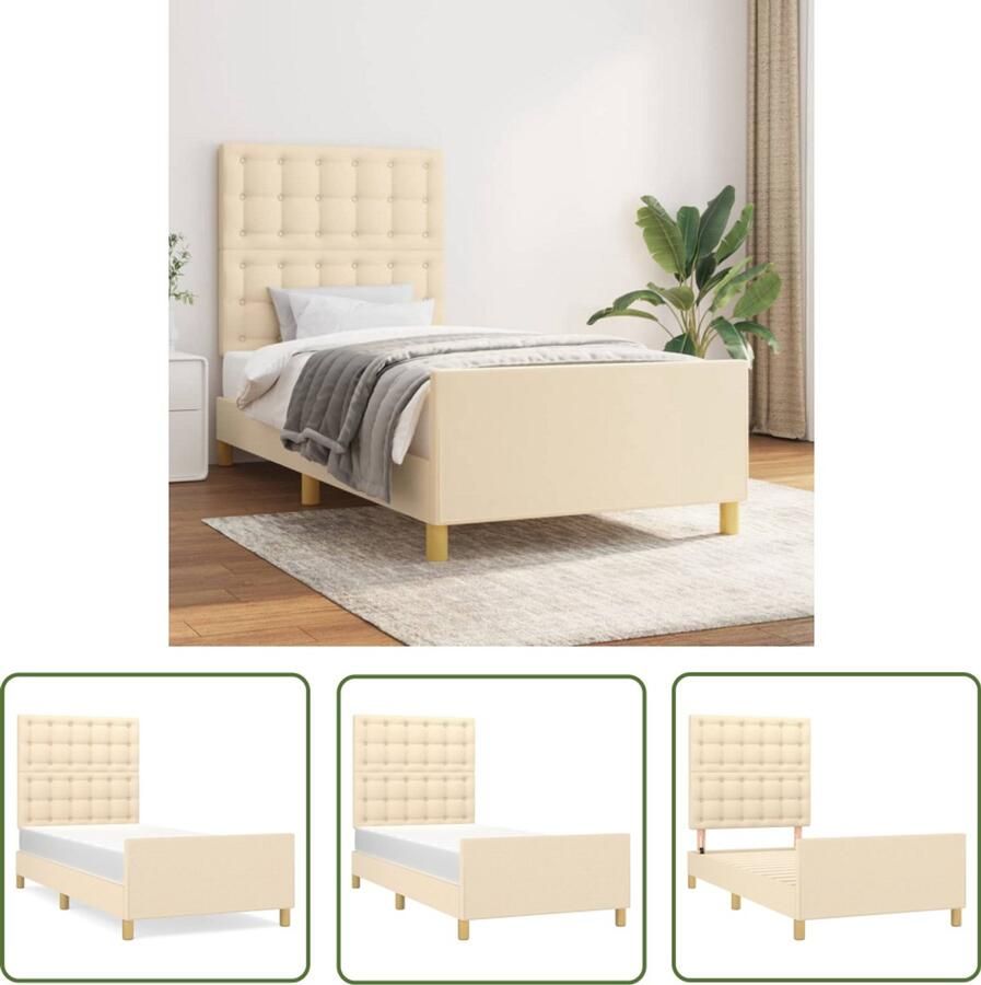 VidaXL Bedframe 90x200 cm Stof Crèmekleurig Bed Frame Bedstead Hoofdbord Tweepersoonsbed Creme Kleur Stoffen Bed Houten Bed Adjustable Bed