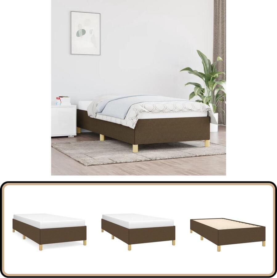 VidaXL Bedframe 90x200 cm Stof Donkerbruin Bed Frame Donkere Houten Meubels Tweepersoon Bed Boxspring Hoofdbord