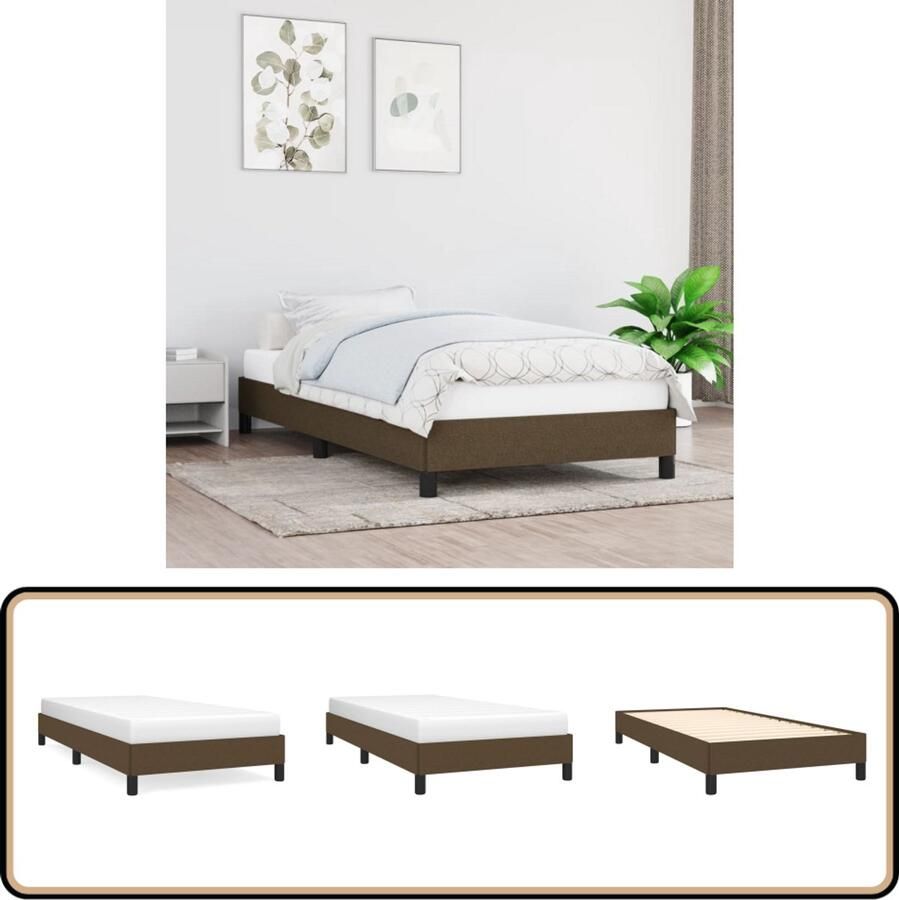 VidaXL Bedframe 90x200 cm Stof Donkerbruin Bed Frame Donkere Houten Meubels Tweepersoon Bed Stoffen Bedframe Slaapkamer Decoratie Comfortabel Bed