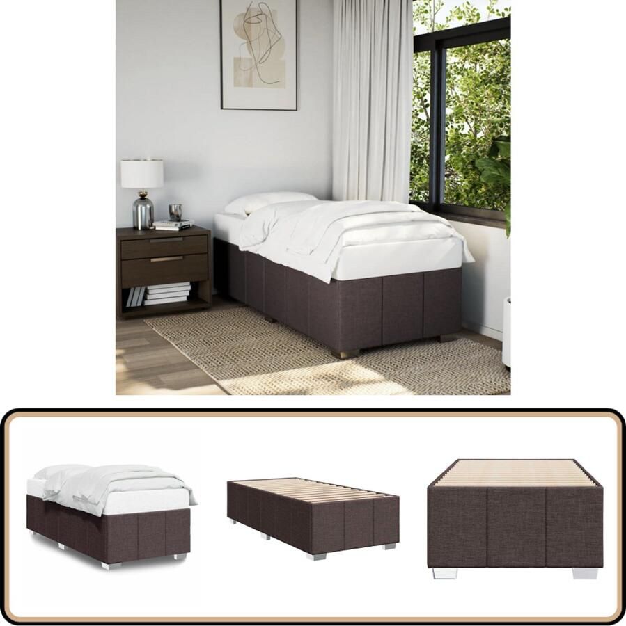 VidaXL Bedframe 90x200 cm Stof Donkerbruin Slaapcomfort Bed Frame Tweepersoonsbed Houten Bed Donkere Meubels