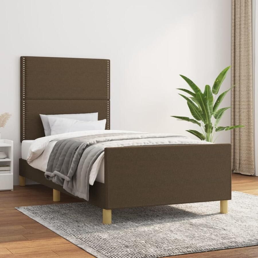 VidaXL Bedframe 90x190 cm Stof Donkerbruin Bed Frame Houten Bed Donkere Bruine Bed Tweepersoons Bed Boxspring Bed Slaapcomfort Hoofdeinde Adjustable Headboard - Foto 2