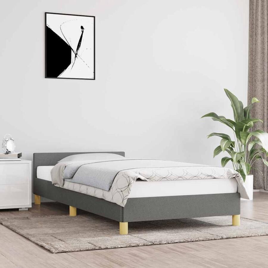 VidaXL Bedframe 90x200 cm Stof Donkergrijs Slaapkamer Meubels Bed Frame Tweepersoons Bed Donkere Kleuren Houten Bed Frame Stof Bed Frame - Foto 3