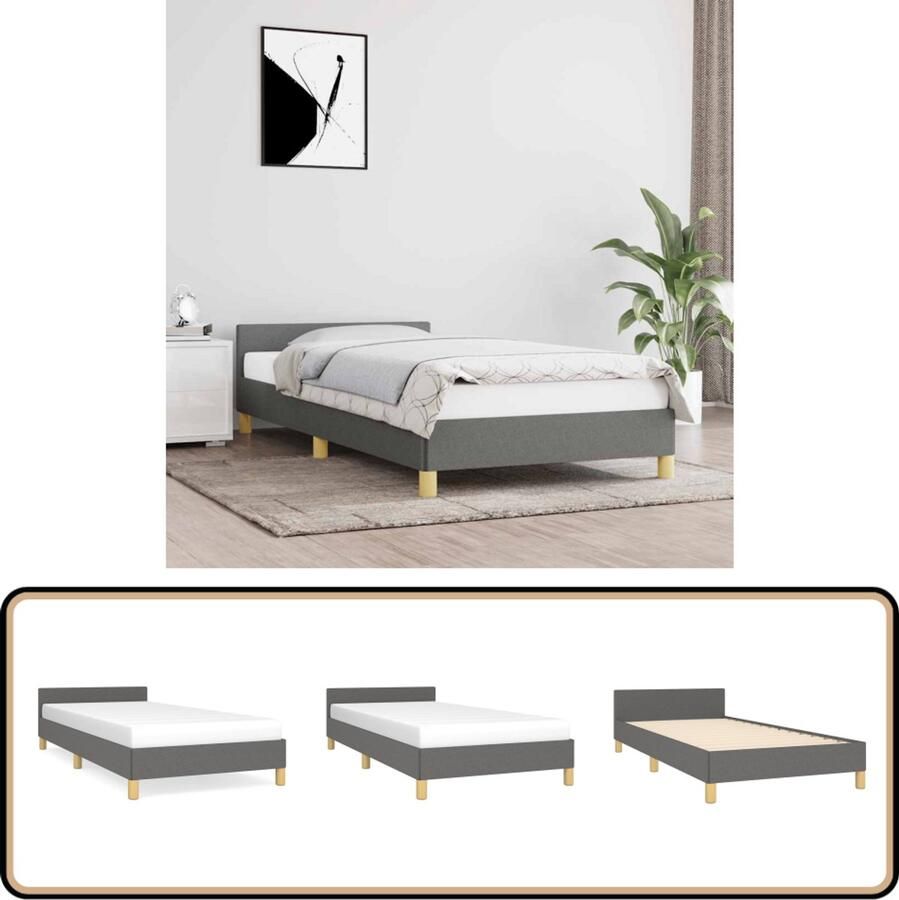 VidaXL Bedframe 90x200 cm Stof Donkergrijs Slaapkamer Meubels Bed Frame Tweepersoons Bed Donkere Kleuren Houten Bed Frame Stof Bed Frame
