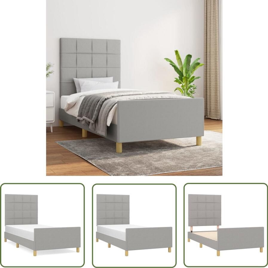 VidaXL Bedframe 90x200 cm Stof Lichtgrijs Bed Frame Boxspring Hoofdbord Tweepersoonsbed Enkelpersoonsbed Grijs Bed Stoffen Bed Modern Bed Design Bed