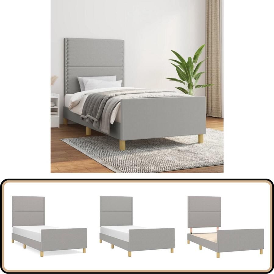VidaXL Bedframe 90x200 cm Stof Lichtgrijs Slaapcomfort Bed Frame Hoofdbord Tweepersoonsslaapkamer Stoffen Bed