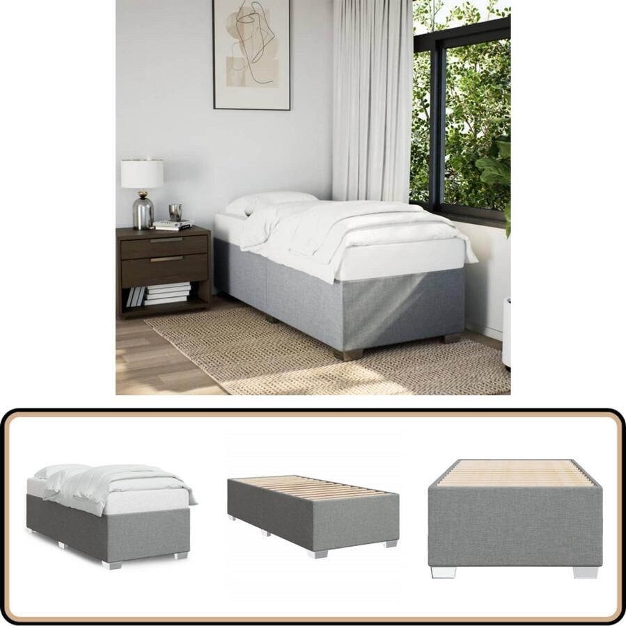 VidaXL Bedframe 90x200 cm Stof Lichtgrijs Slaapkamer Meubels Bedframe Tweepersoonsbed Licht Grijs Bed Houten Bedframe