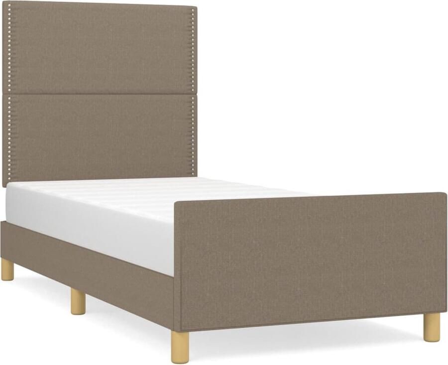 VidaXL Bedframe 90x200 cm Stof Taupe Bed Frame Bedhead Tweepersoonsbed Houten Bed Stoffen Bed Taupecalorie - Foto 2