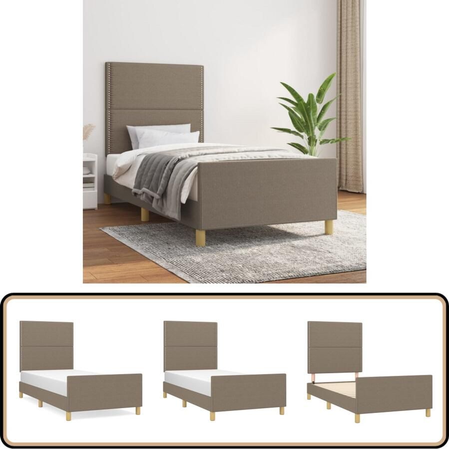 VidaXL Bedframe 90x200 cm Stof Taupe Bed Frame Bedhead Tweepersoonsbed Houten Bed Stoffen Bed Taupecalorie