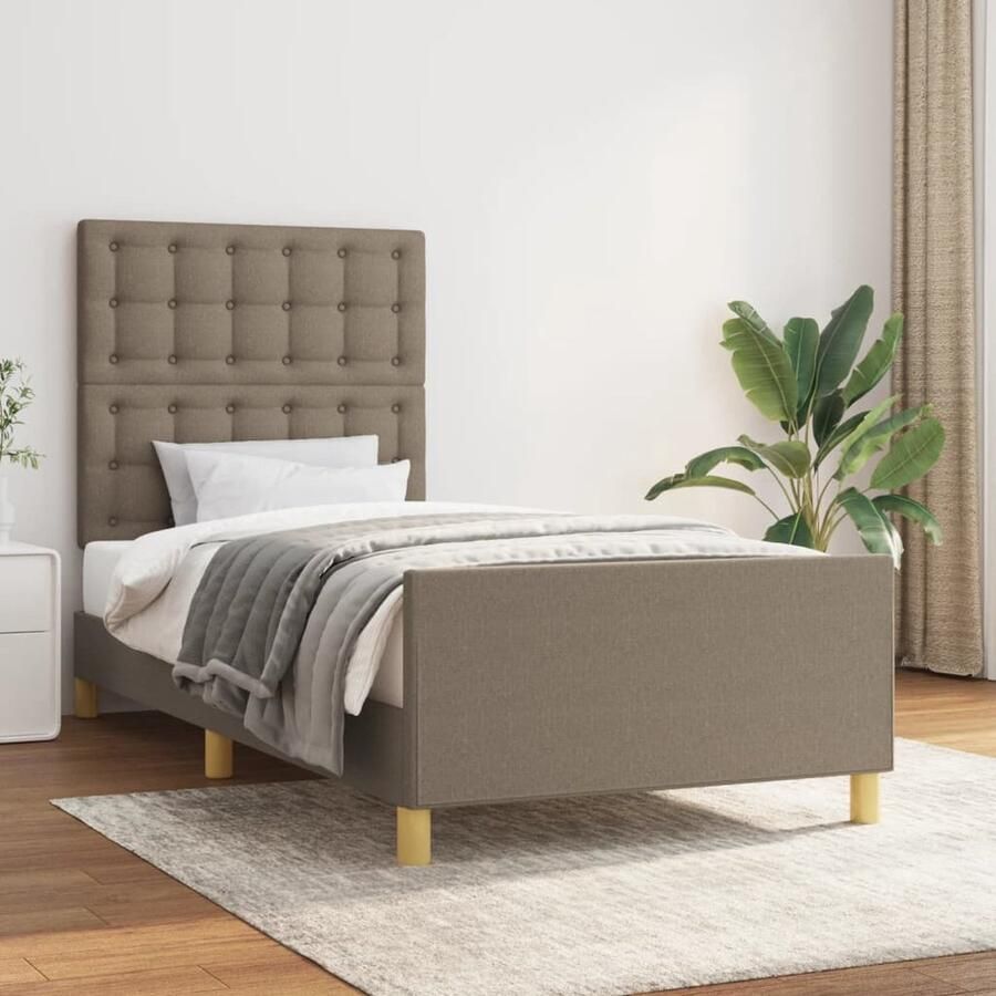 VidaXL Bedframe 90x200 cm Stof Taupe Bed Frame Tweepersoons Bed Boxspring Houten Bed Stoffen Bed Slaapcomfort Taupec - Foto 2