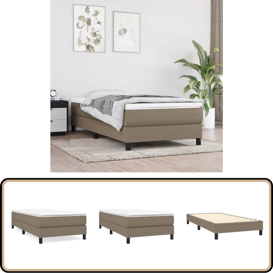 VidaXL Bedframe 90x200 cm Stof Taupe Boxspringframe Bedframe Tweepersoonsbed Slaapcomfort Taupecleur Stoffen Bedframe Houten Bedframe