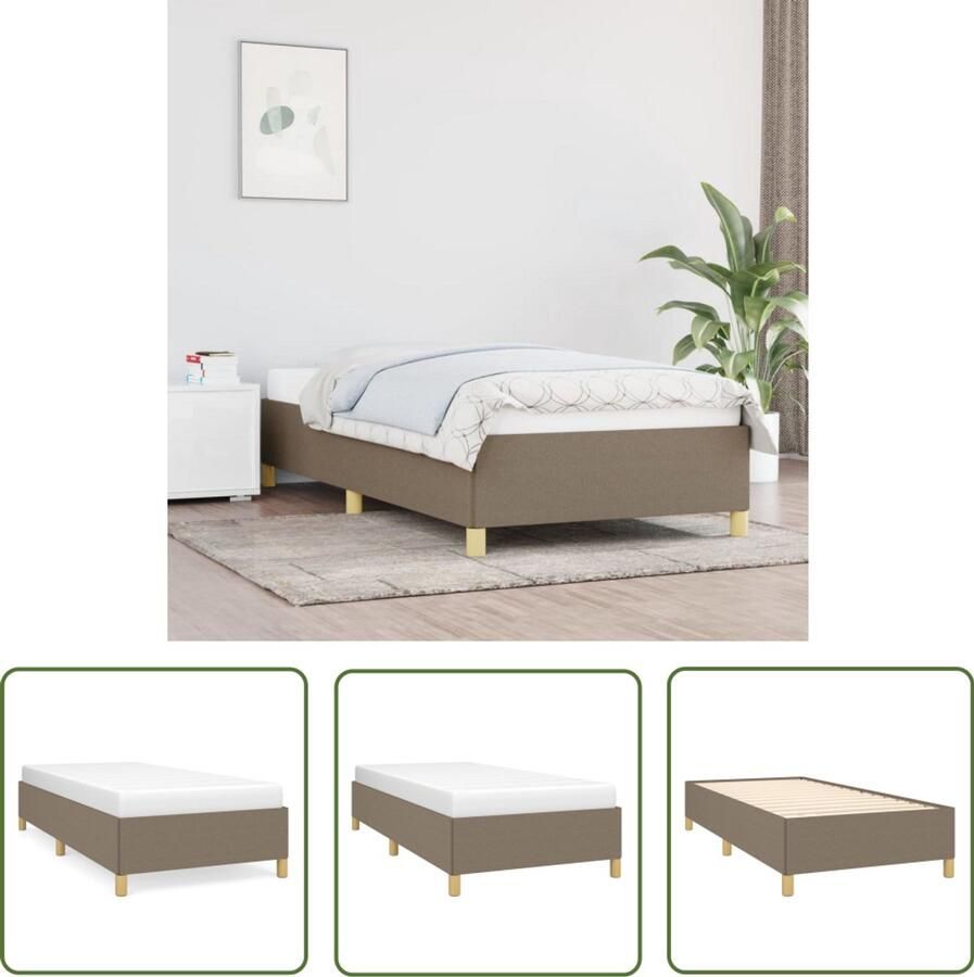 VidaXL Bedframe 90x200 cm Stof Taupe Bed Frame Tweepersoons Bed Houten Bed Stoffen Bed Kopen - Foto 2