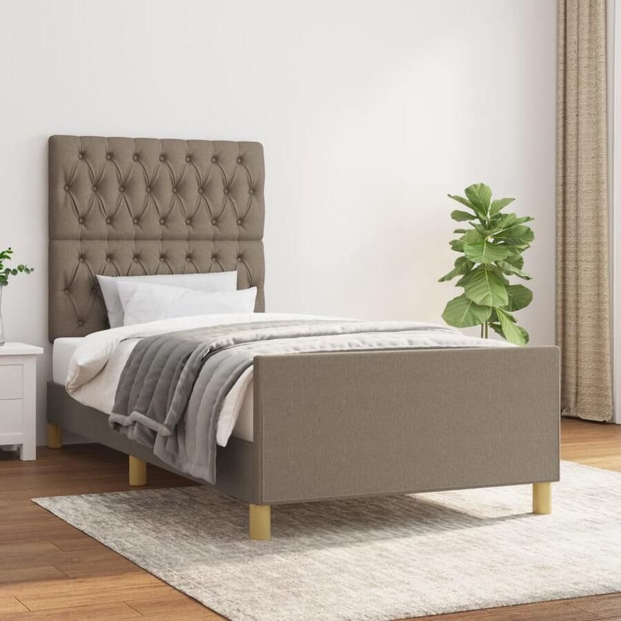VidaXL Bedframe 90x200 cm Stof Taupe Zonder Matras Bedframe Boxspring Tweepersoonsbed Stapelbed Houten Bed Design Bed Modern Bed Taupe Bed Met Hoofdeinde - Foto 2