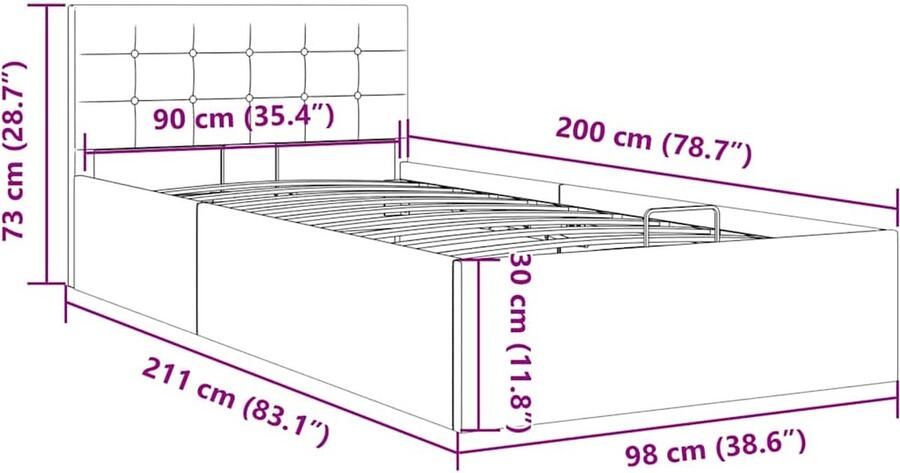 VidaXL Bedframe 90x200 cm Taupe Hydraulische Opbergruimte Hydraulisch Bed Stof Bed Tweepersoons Bed Boxspring Bed Opbergbed Bed Met Lade - Foto 3