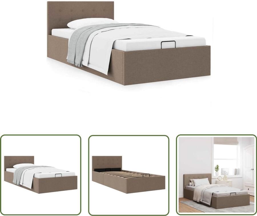 VidaXL Bedframe 90x200 cm Taupe Hydraulische Opbergruimte Hydraulisch Bed Stof Bed Tweepersoons Bed Boxspring Bed Opbergbed Bed Met Lade