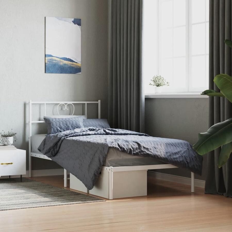 VidaXL Bedframe 90x200 cm Wit Stalen design Klassieke Bed Frame Metalen Bedframe Staal Bedframe Wit Bedframe Tweepersoons Bedframe Boxspring Bedframe Bed Frame Met Opbergruimte Bed Frame Met Hoofdbord - Foto 2
