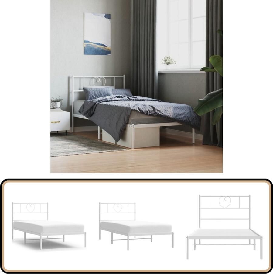 VidaXL Bedframe 90x200 cm Wit Stalen design Klassieke Bed Frame Metalen Bedframe Staal Bedframe Wit Bedframe Tweepersoons Bedframe Boxspring Bedframe Bed Frame Met Opbergruimte Bed Frame Met Hoofdbord