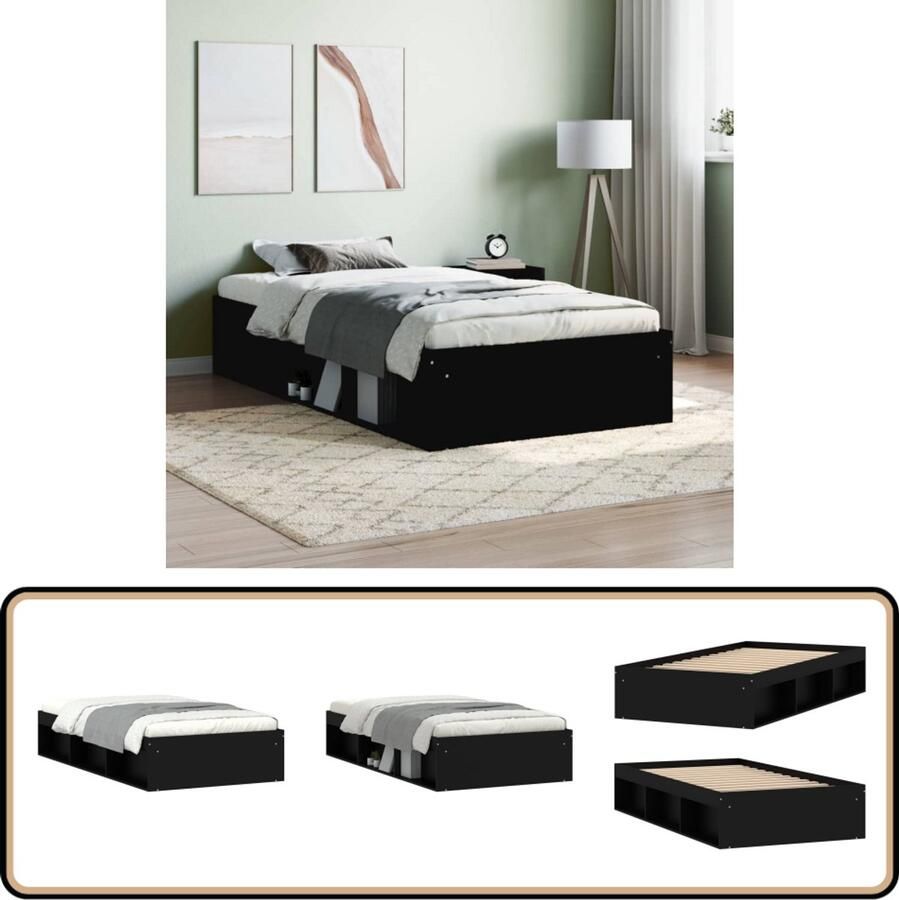 VidaXL Bedframe 90x200 cm Zwart Hout Modern Bed Frame Zwarte Bedbank Tweepersoons Bed Boxspring Bed Stapelbare Bedbodems