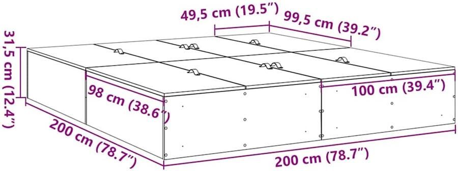 VidaXL Bedframe met opslag artisanaal eikenkleurig 200 x 200 x 31 5 cm - Foto 2