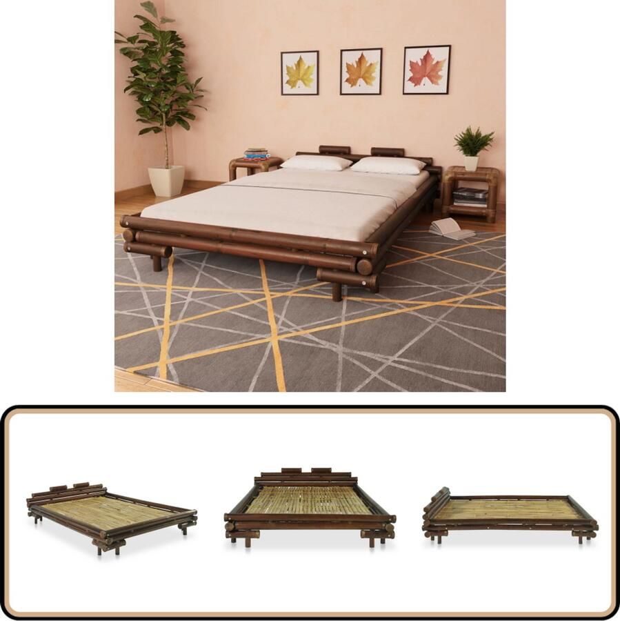 VidaXL Bedframe Bamboe 140x200 cm Donkerbruin Bamboebed Tweepersoonsbed Donkere Houten Meubels Slaapkamermeubelen Bed Frame Bed Zonder Matras Eco Vriendelijk Bed Design Bed Landelijke Slaapkamer Rustic Interieur Slaapcomfort